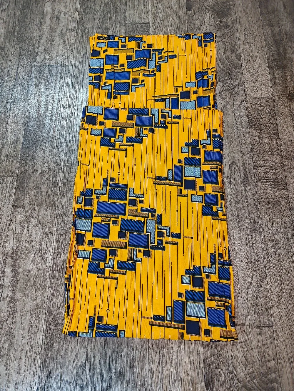 D'Yanu Bold Yellow & Blue Geometric African Print Fabric Wrap And Tie A Top